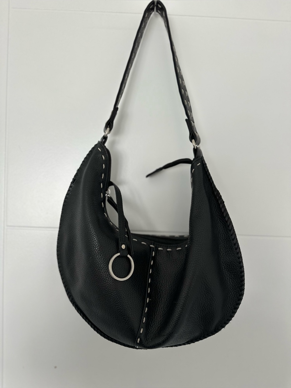 Black Leather Crescent hobo Shoulder Bag - Picture 7 of 12